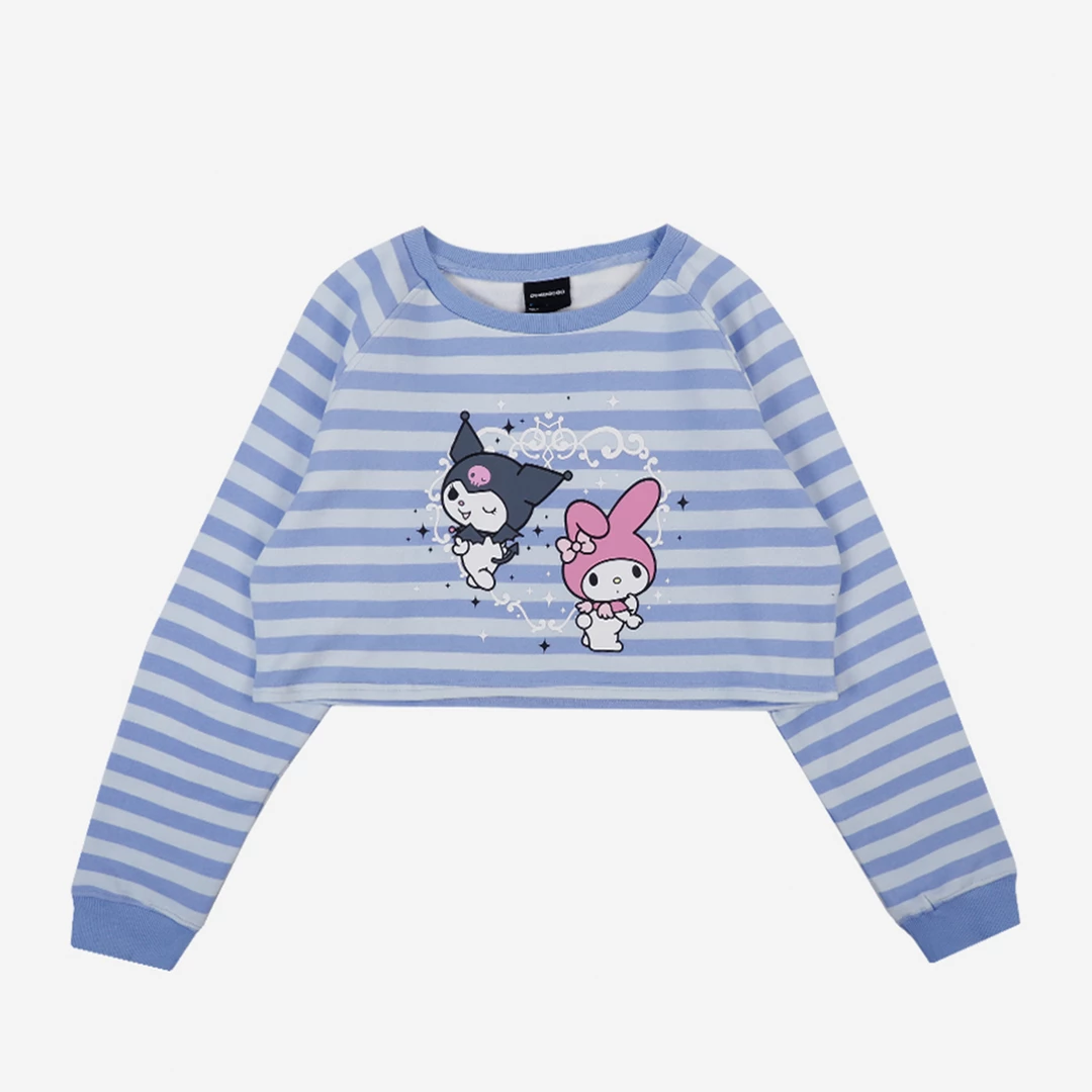 Brand new π― BIOWORLD Kuromi & My Melody X Dumbgood Striped Crop Longsleeve βοΈ 3 BIOWORLD Kuromi & My Melody X Dumbgood Striped Crop Longsleeve