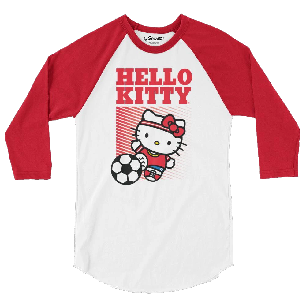 Hot Sale π₯ Printful Characters Hello Kitty Soccer Raglan π€© 3 Printful Characters Hello Kitty Soccer Raglan